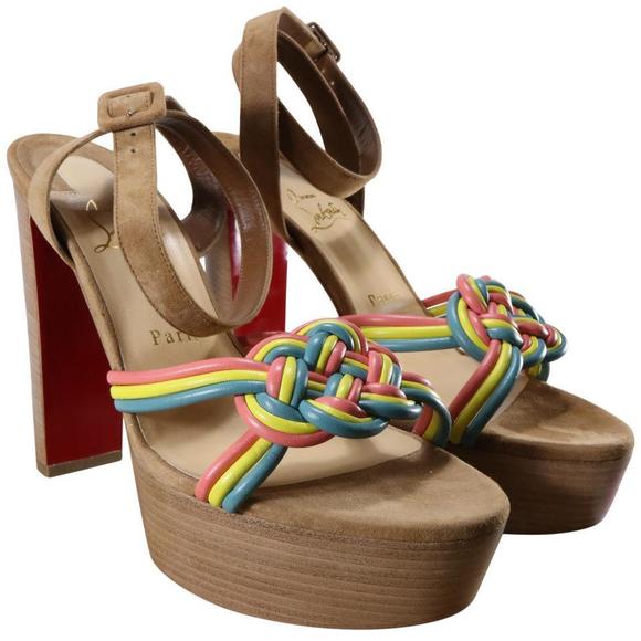 Ella Leather 130mm Brown Rainbow Braided Ankle Strap Platform d770